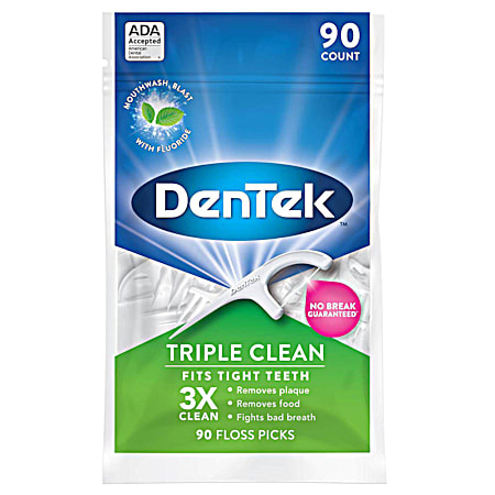 DENTEK Triple Clean Mint Dental Floss Picks - 90 ct