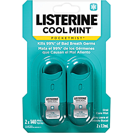 LISTERINE Pocketmist Cool Mint Oral Care Mist Sprayers - 2 Pk