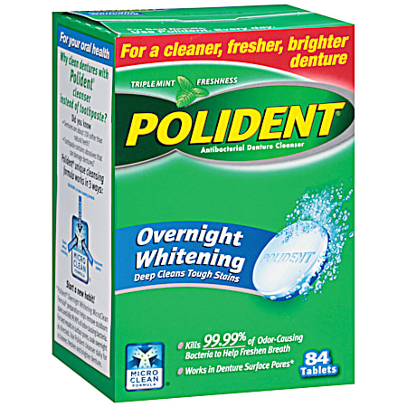 Overnight Whitening Antibacterial Denture Cleanser - 84 ct