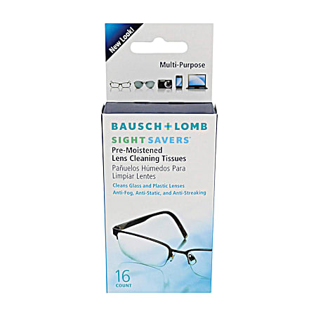 BAUSCH & LOMB Sight Savers Pre-Moistened Lens Cleaning Tissues - 16 ct