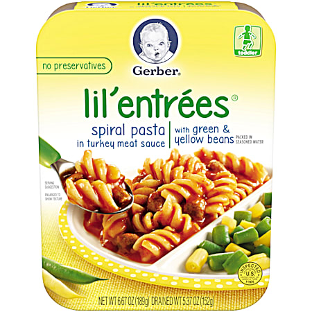 Gerber Lil' Entrees 6.67 oz Spiral Pasta in Turkey Meat Sauce w/ Green & Yellow Beans Toddler Meal