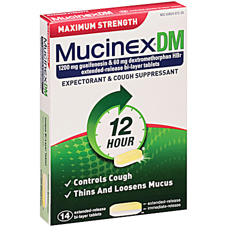 DM 12-Hour Expectorant & Cough Suppressant Bi-Layer Tablets - 14 ct