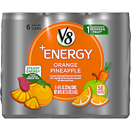 V8 V-Fusion +Energy Orange Pineapple Vegetable & Fruit Juice - 6 pk