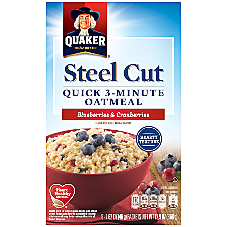 Quaker 12.9 oz Steel Cut Blueberries & Cranberries Quick 3-Minute Oatmeal - 8 Pk