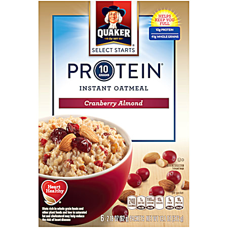 Quaker 13.1 oz Protein Cranberry Almond Instant Oatmeal - 6 Pk