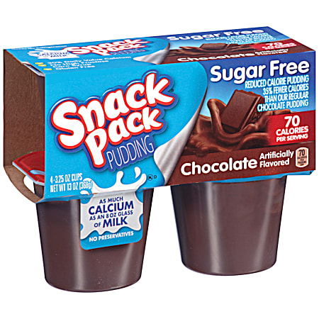 SNACK PACK 3.25 oz Sugar Free Individual Chocolate Pudding Cups - 4 Pk