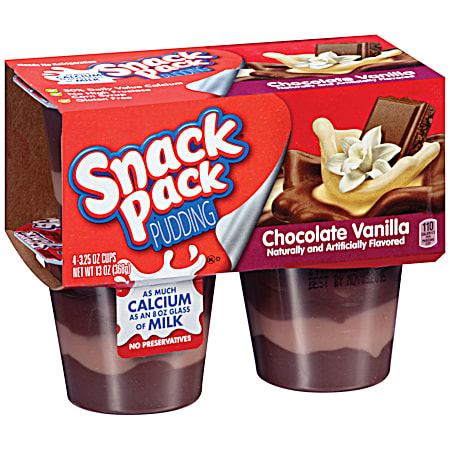 SNACK PACK 3.25 oz Individual Chocolate Vanilla Pudding Cups - 4 Pk
