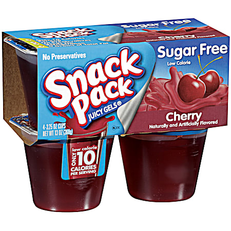 SNACK PACK 3.25 oz Sugar Free Individual Cherry Juicy Gels - 4 Pk