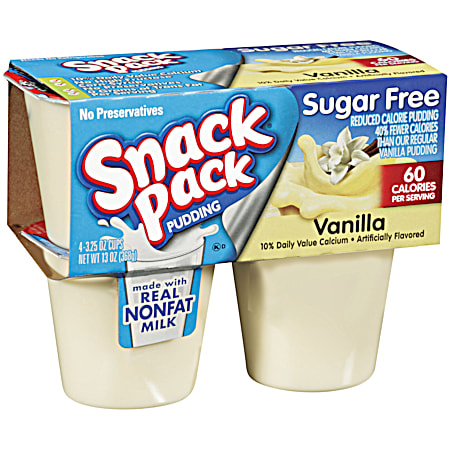 SNACK PACK 3.25 oz Sugar Free Individual Vanilla Pudding Cups - 4 Pk