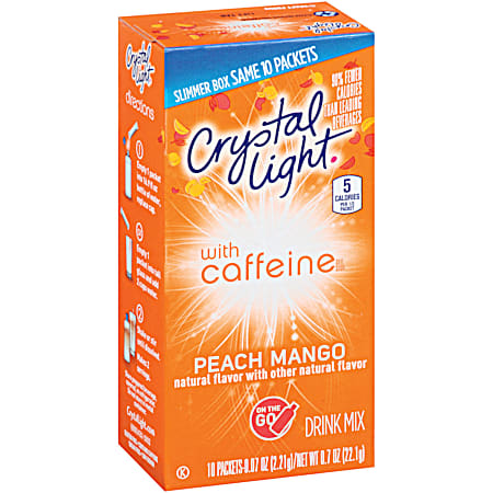 Crystal Light On The Go Peach Mango w/ Caffeine Powdered Drink Mix - 10 pk