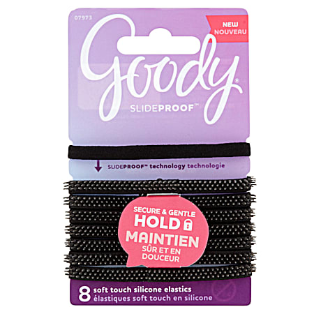 Black Soft Touch Slideproof Hair Ties - 8 ct