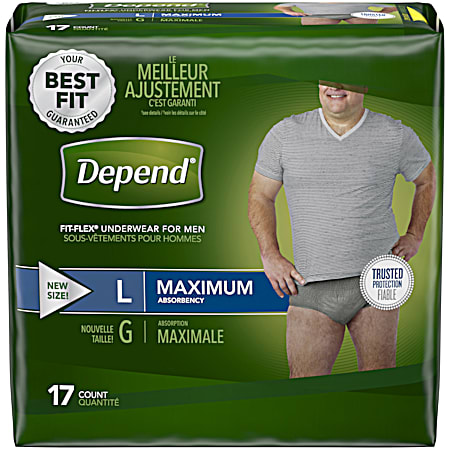 DEPENDS Maximum Absorbency L Underwear for Men - 17 Ct