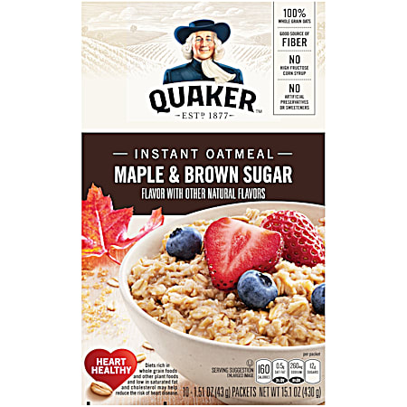 Quaker 15.1 oz Maple & Brown Sugar Instant Oatmeal - 10 Pk