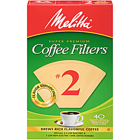 Melitta Super Premium #2 Natural Brown Cone-Style Coffee Filters - 40 Ct