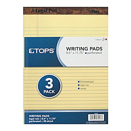 8.5 in x 11.75 in Canary Legal Pads - 3 pk