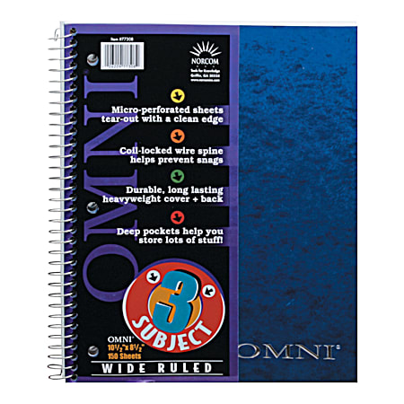 3 Subject Wide Ruled Notebook - Assorted
