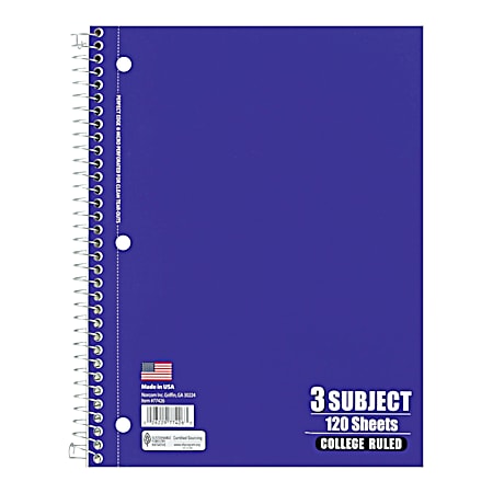 3 Subject College Ruled Notebook - Assorted