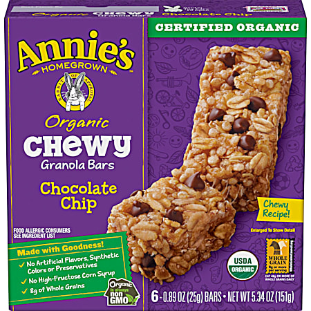 Annie's Organic Chewy Chocolate Chip Granola Bars - 6 Pk