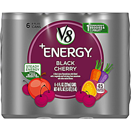 V8 V-Fusion +Energy Black Cherry Vegetable & Fruit Juice - 6 pk