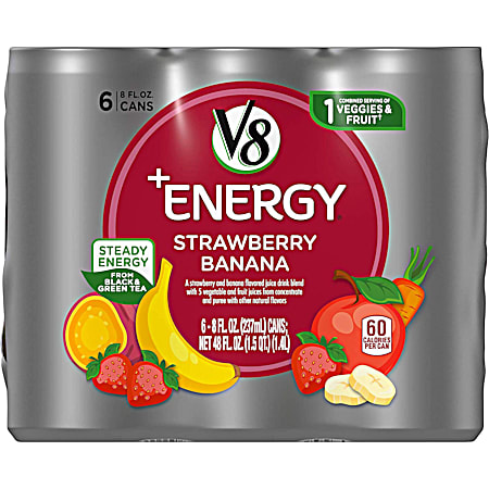 V8 V-Fusion +Energy Strawberry Banana Vegetable & Fruit Juice - 6 pk