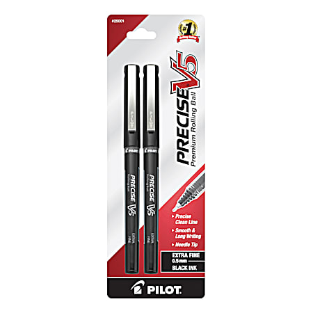 PILOT Precise V5 Premium Rolling Ball Stick Pens  Extra Fine Point  Black Ink  2 Count (25001)