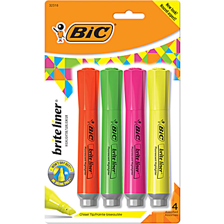 BIC Brita Liner XL Tank Highlighter Chisel Tip  Assorted Colors  4 Count Highlighters