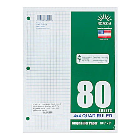 Norcom Filler Paper  Graph Ruled 4x4  80 Pages  8  X 10.5   78554