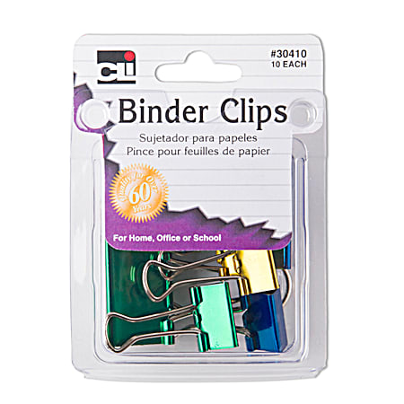 Binder Clips  Assorted Sizes & Colors  Pack of 10