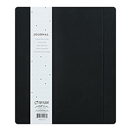 Top Flight Leather-Look Journal with Magnetic Flap, 96 Sheets, Ivory Ruled Paper, Black (4511413)
