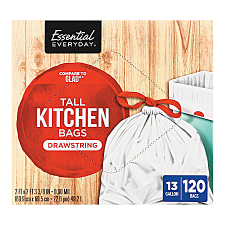 Essential EVERYDAY 13 Gal Tall Kitchen Drawstring Trash Bags - 120 ct
