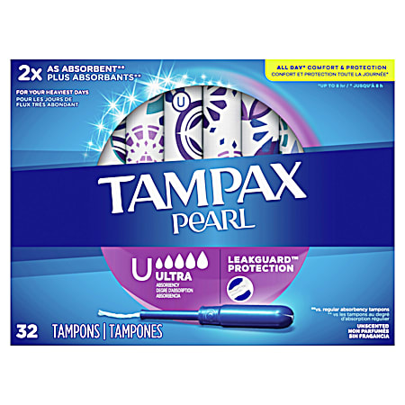 Pearl Ultra Unscented Plastic Tampons - 32 Ct