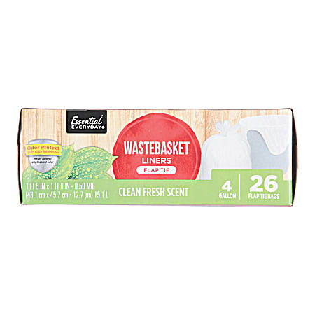 4 Gal Wastebasket Liner Flap Tie Trash Bags - 26 ct