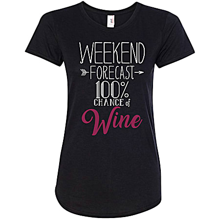 T-SHIRT INTERNATIONAL Women's Wine Forecast Black Crew Neck Short Sleeve T-Shirt