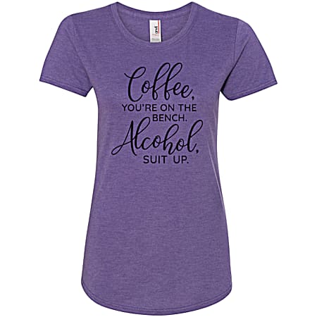 T-SHIRT INTERNATIONAL Women's Coffee & Alcohol Heather Purple Crew Neck Short Sleeve T-Shirt