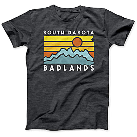T-SHIRT INTERNATIONAL Men's Dark Heather South Dakota Badlands Graphic Crew Neck Short Sleeve T-Shirt