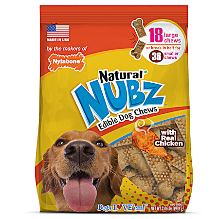 Nylabone Natural NUBZ 2.2 lb Chicken Large Edible Dog Chews - 18 Pk