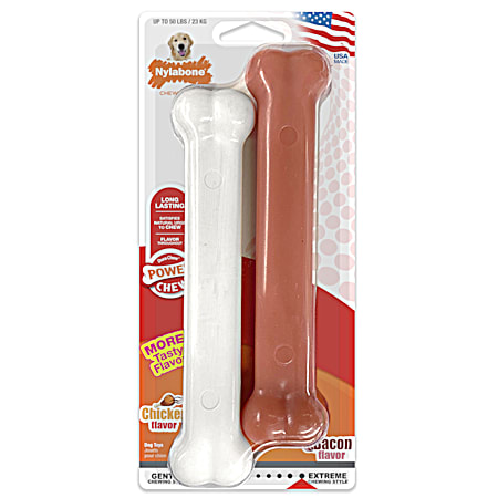 Dura Chew Giant Bacon & Chicken Power Chew Dog Toy - 2 Pk