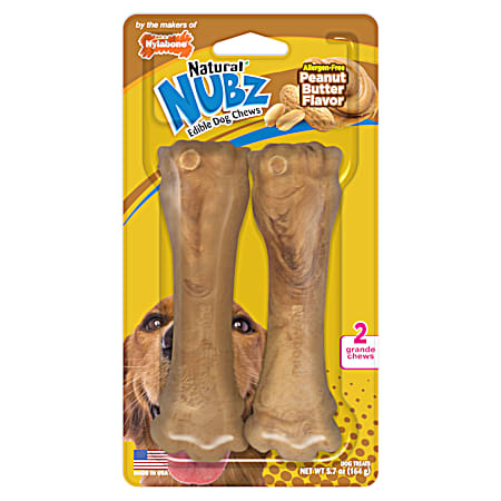 Nylabone Nubz Grande Natural Allergen-Free Peanut Butter Flavor Edible Dog Chews - 2 Pk
