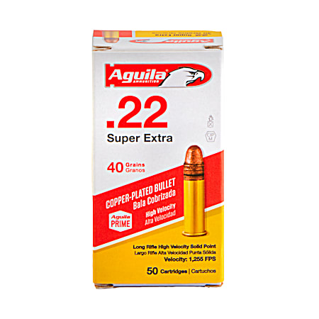 .22 Super Extra Long Rifle High Velocity Copper-Plated Solid Point Cartridges