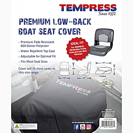 Tempress 18 in x 18 in x 19 in Black Premium Low-Back Boat Seat Cover