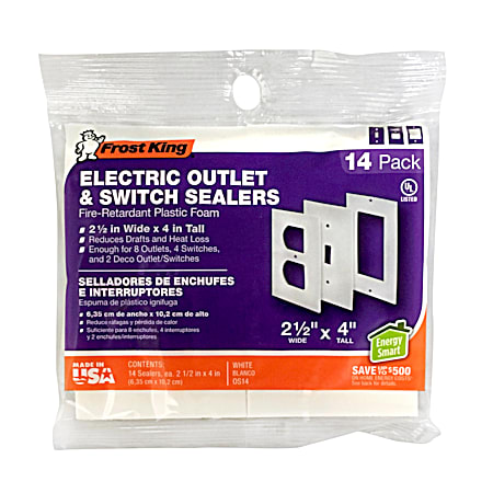 2-1/2 in x 4 in Electric Socket, Switch & Deco Wall Plate Sealers - 14 Pk
