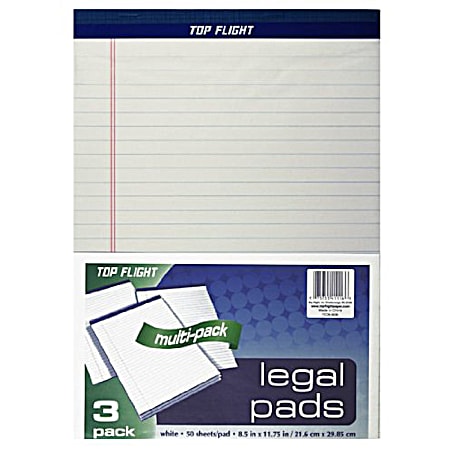 8.5 in x 11.7 in White Legal Pads - 3 Pk