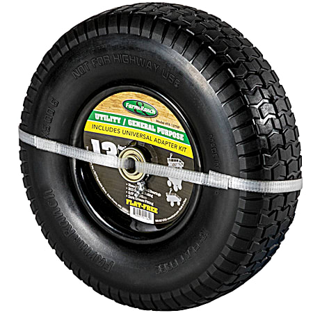 13 in Black General Purpose Flat-Free Utility Tire w/ Universal Adapter Kit