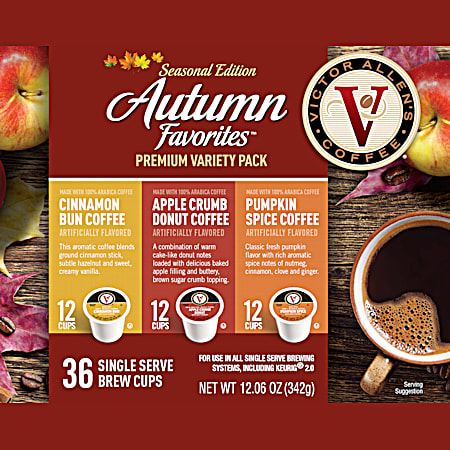Victor Allen's Coffee Autumn Favorites K-Cup Coffee Pods Variety Pack - 36 Ct