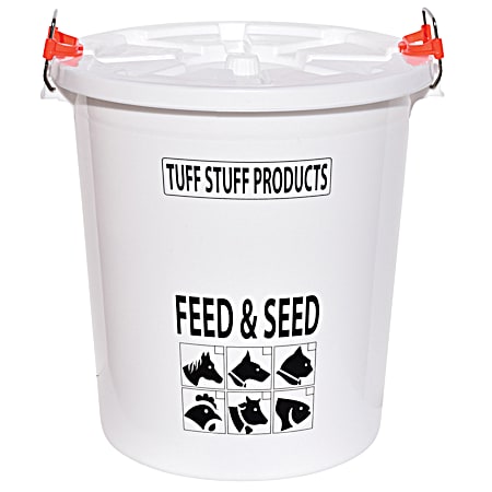 12 gal/50 lb White Heavy-Duty Feed & Seed Storage Drum w/ Locking Lid