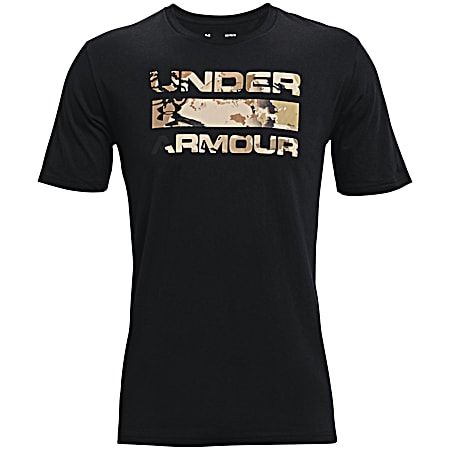 Under Armour Men's Black/UA Barren Camo Stacked Logo Fill Graphic Crew Neck Short Sleeve T-Shirt