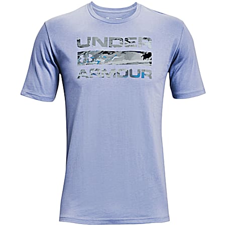 Under Armour Men's Washed Blue/UA Hydro Camo Stacked Logo Fill Graphic Crew Neck Short Sleeve T-Shirt