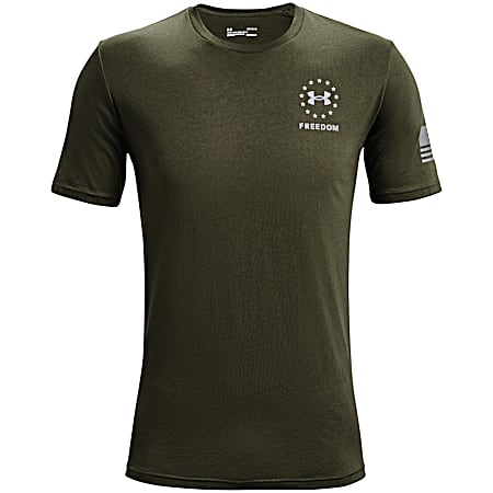 Under Armour Men's UA Freedom Spine Marine OD Green/Steel Graphic Logo Crew Neck Short Sleeve T-Shirt