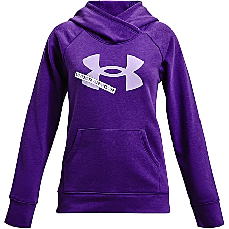 Under Armour Girls' UA Rival Purple Zest/Purple Tint Graphic Logo Long Sleeve Fleece Hoodie