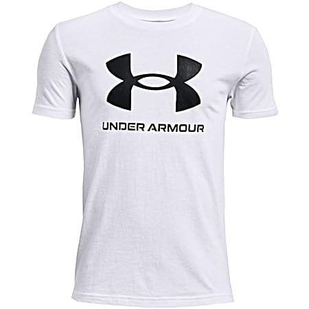 Boys' UA Sportstyle White/Black Logo Graphic Crew Neck Short Sleeve Shirt